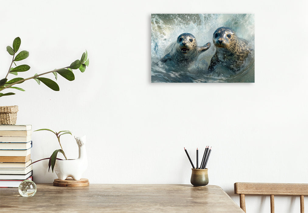 Premium Textil-Leinwand Seehunde im Meer