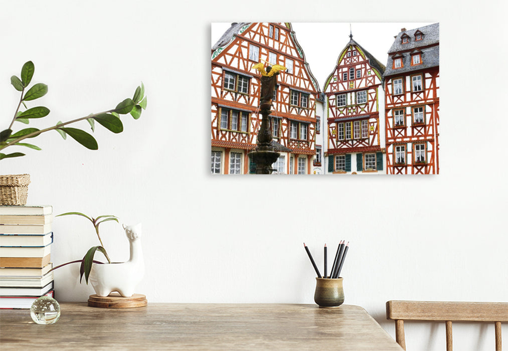 Premium Textil-Leinwand Marktplatz mit St. Michaelsbrunnen in Bernkastel-Kues