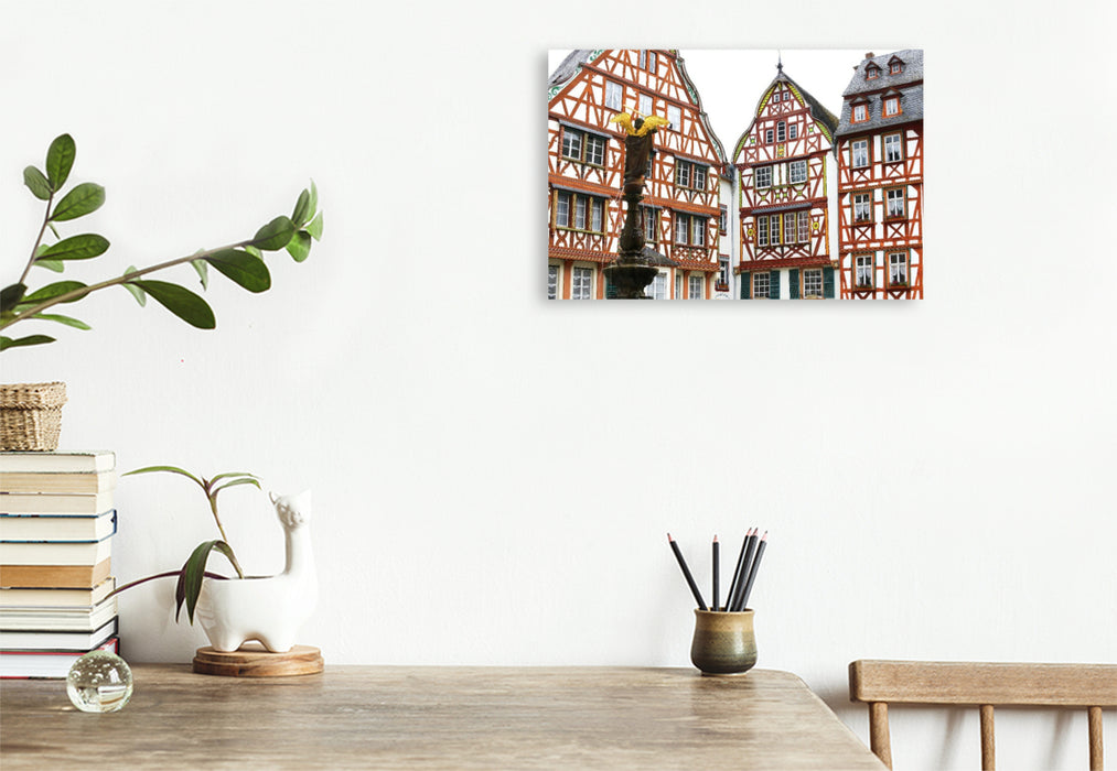 Premium Textil-Leinwand Marktplatz mit St. Michaelsbrunnen in Bernkastel-Kues