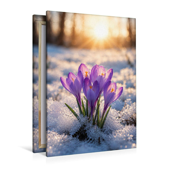 Premium Textil-Leinwand Krokusse im winterlichen Sonnenlicht