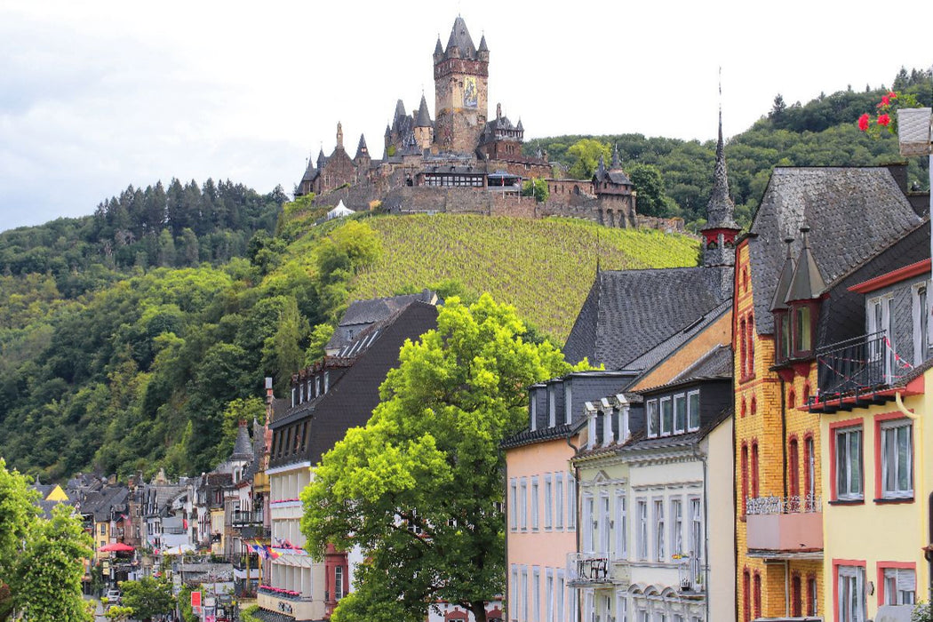 Premium Textil-Leinwand Moselort Cochem mit der Reichsburg