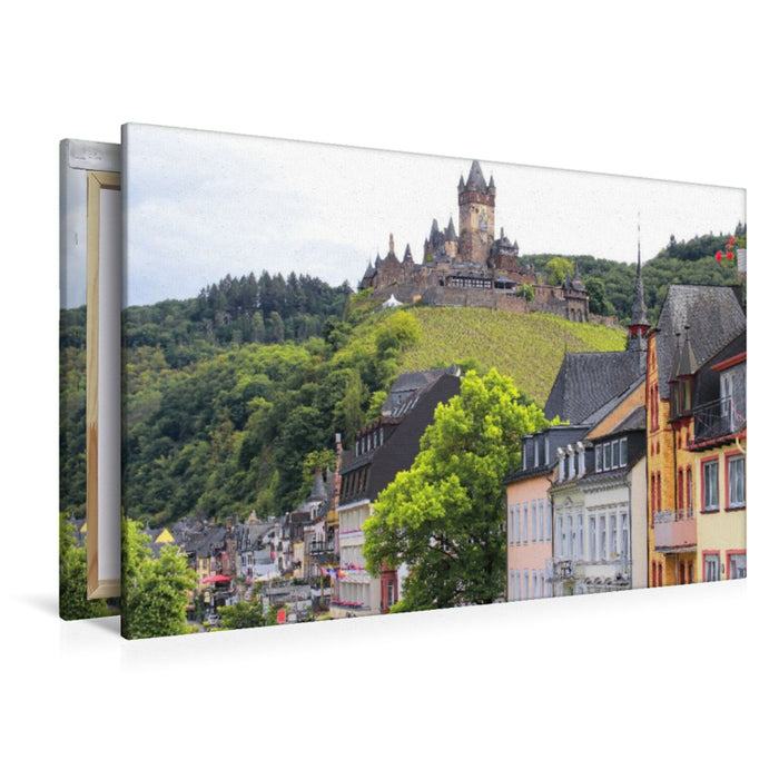 Premium Textil-Leinwand Moselort Cochem mit der Reichsburg