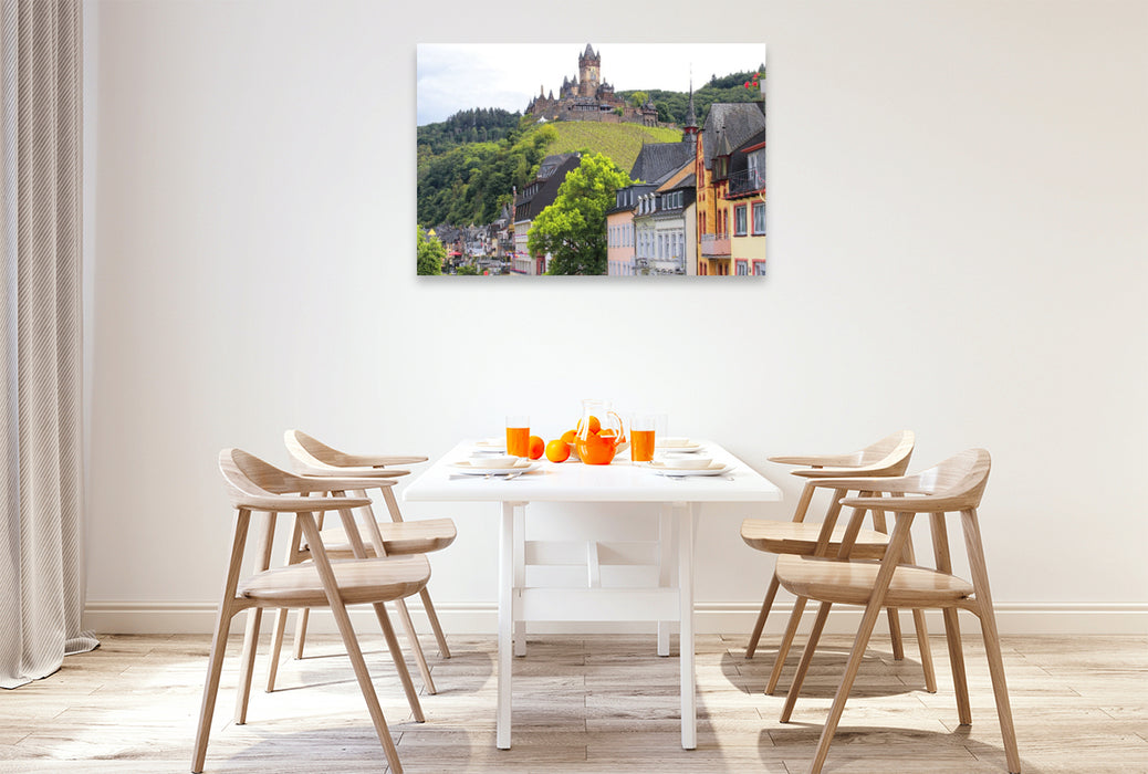 Premium Textil-Leinwand Moselort Cochem mit der Reichsburg
