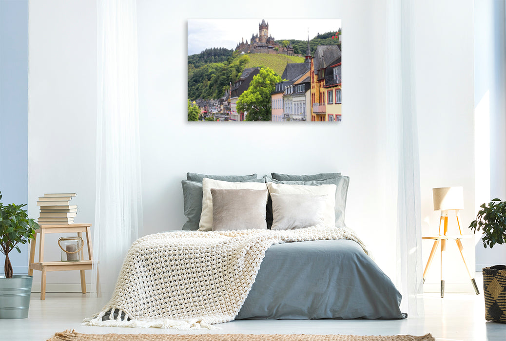 Premium Textil-Leinwand Moselort Cochem mit der Reichsburg