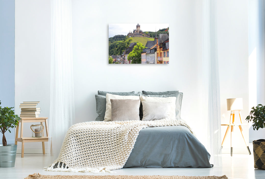 Premium Textil-Leinwand Moselort Cochem mit der Reichsburg