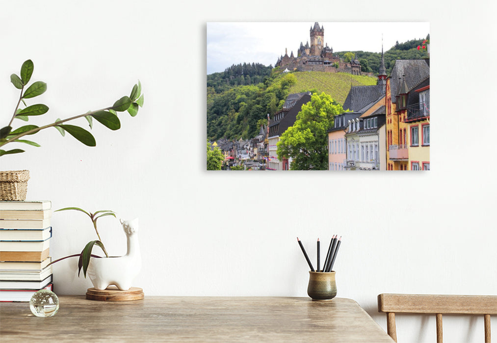 Premium Textil-Leinwand Moselort Cochem mit der Reichsburg