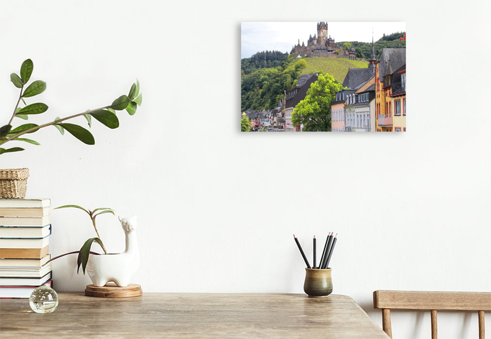 Premium Textil-Leinwand Moselort Cochem mit der Reichsburg