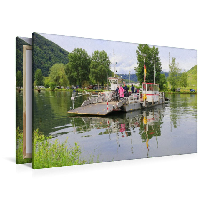 Premium Textil-Leinwand Beilstein, Autofähre „St. Josef“ über die Mosel