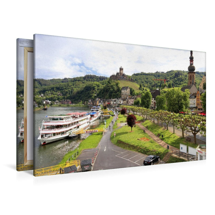 Premium Textil-Leinwand Cochem, Blick von der Skagerak-Brücke bis zur Reichsburg