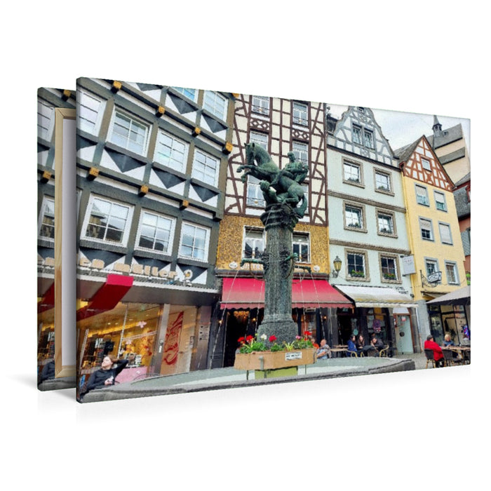 Premium Textil-Leinwand Cochem, Martinsbrunnen auf dem historischen Marktplatz
