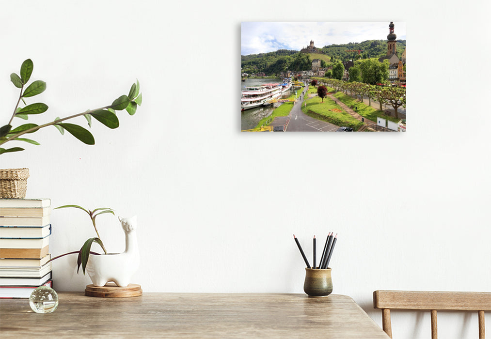 Premium Textil-Leinwand Cochem, Blick von der Skagerak-Brücke bis zur Reichsburg
