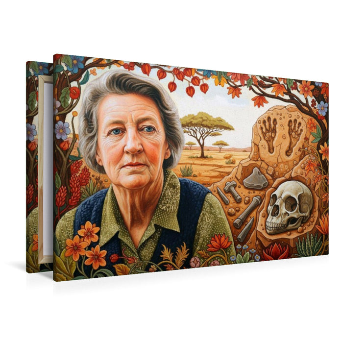 Premium Textil-Leinwand Mary Leakey (1913–1996), Archäologin, entdeckte frühe Menschenfunde in der Olduvai-Schlucht