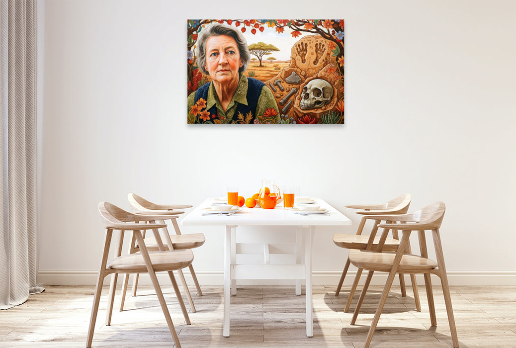 Premium Textil-Leinwand Mary Leakey (1913–1996), Archäologin, entdeckte frühe Menschenfunde in der Olduvai-Schlucht