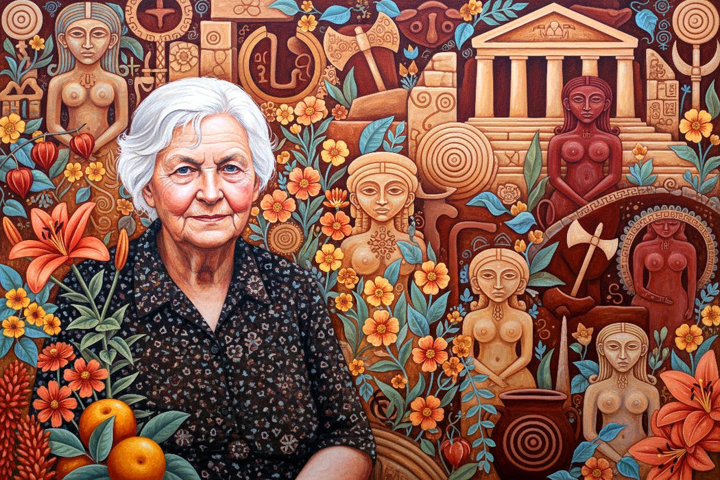 Premium Textil-Leinwand Marija Gimbutas (1921–1994), Archäologin, erforschte neolithische Kulturen Europas