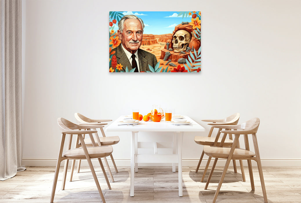 Premium Textil-Leinwand Louis Leakey (1903–1972), Archäologe, entdeckte frühe Menschenspuren in der Olduvai-Schlucht