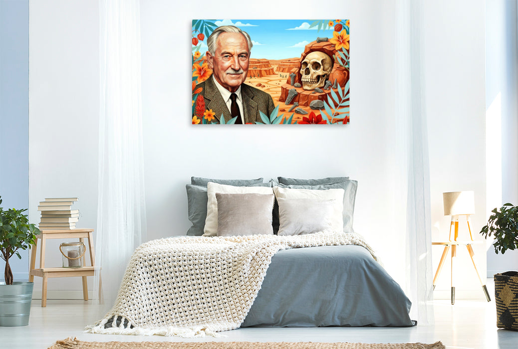 Premium Textil-Leinwand Louis Leakey (1903–1972), Archäologe, entdeckte frühe Menschenspuren in der Olduvai-Schlucht