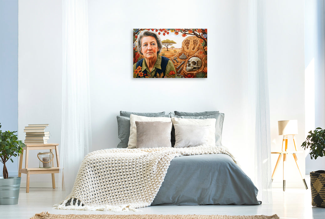 Premium Textil-Leinwand Mary Leakey (1913–1996), Archäologin, entdeckte frühe Menschenfunde in der Olduvai-Schlucht