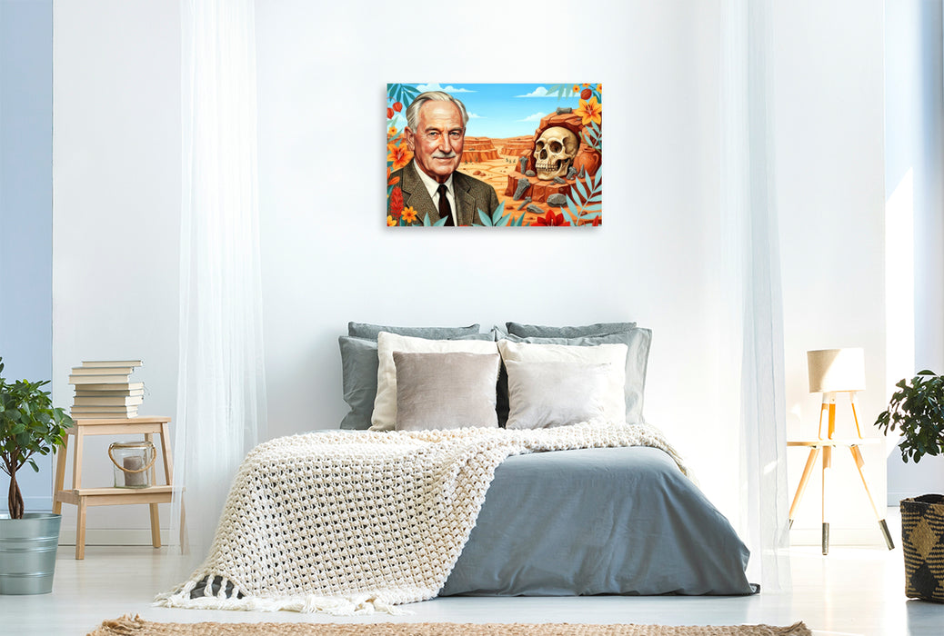 Premium Textil-Leinwand Louis Leakey (1903–1972), Archäologe, entdeckte frühe Menschenspuren in der Olduvai-Schlucht