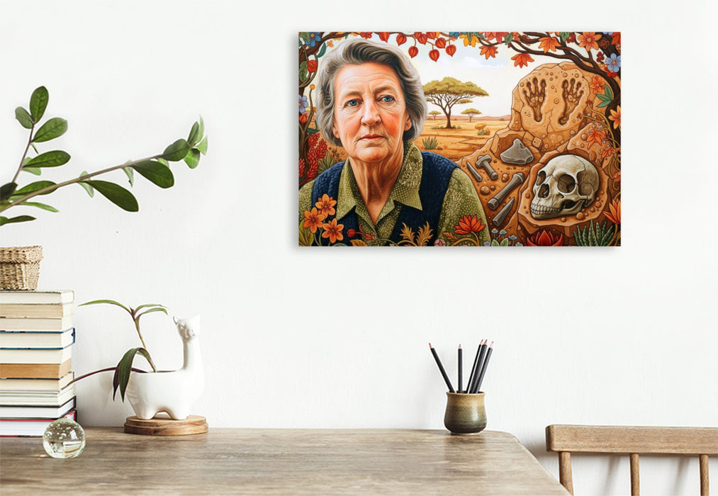 Premium Textil-Leinwand Mary Leakey (1913–1996), Archäologin, entdeckte frühe Menschenfunde in der Olduvai-Schlucht