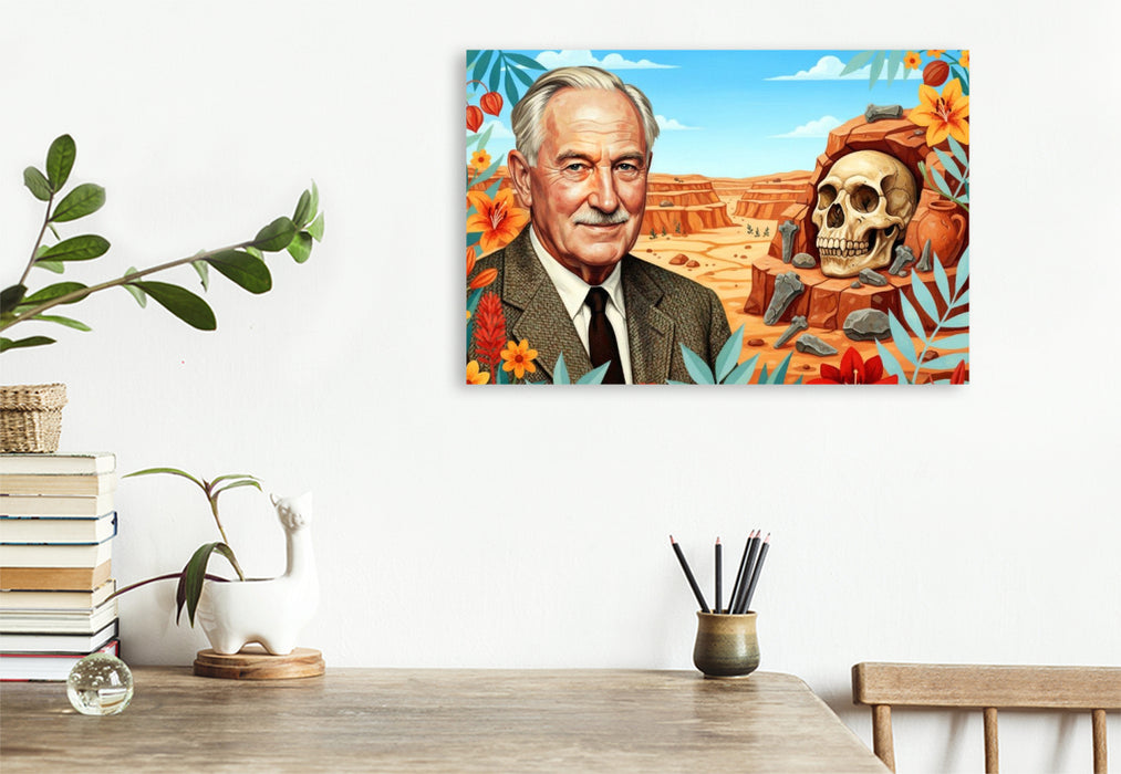Premium Textil-Leinwand Louis Leakey (1903–1972), Archäologe, entdeckte frühe Menschenspuren in der Olduvai-Schlucht
