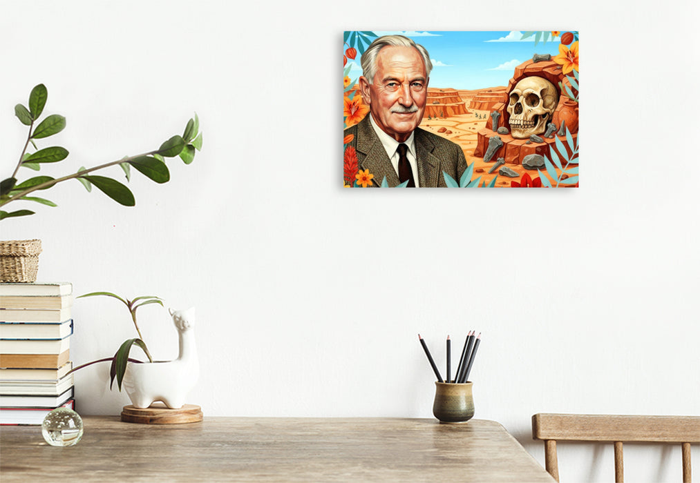 Premium Textil-Leinwand Louis Leakey (1903–1972), Archäologe, entdeckte frühe Menschenspuren in der Olduvai-Schlucht