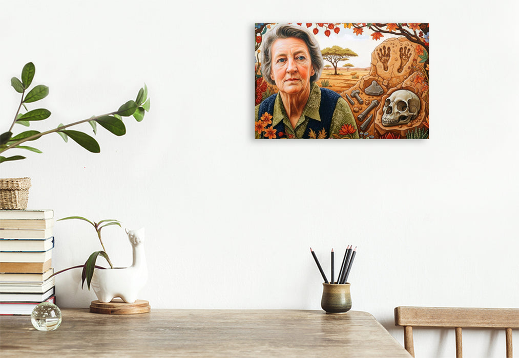 Premium Textil-Leinwand Mary Leakey (1913–1996), Archäologin, entdeckte frühe Menschenfunde in der Olduvai-Schlucht
