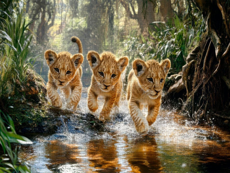 Löwenkinder in der Wildnis - CALVENDO Foto-Puzzle'