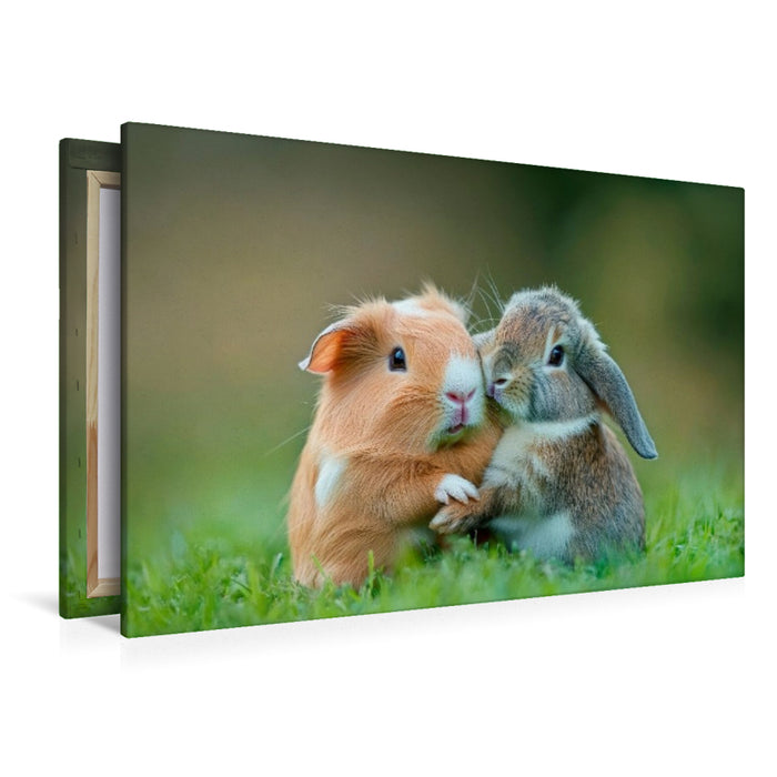 Premium Textil-Leinwand Meerschweinchen und Kaninchen - Sanfte Seelen