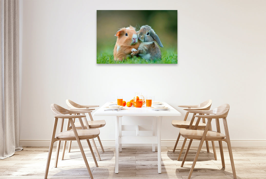 Premium Textil-Leinwand Meerschweinchen und Kaninchen - Sanfte Seelen