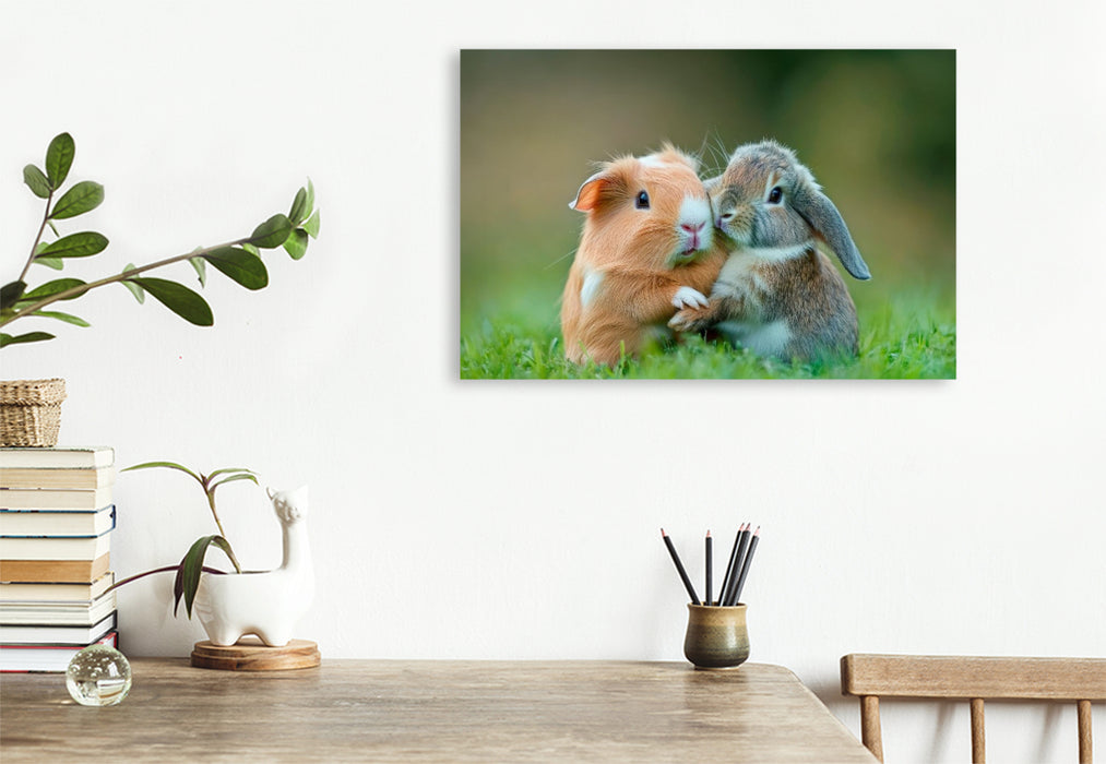 Premium Textil-Leinwand Meerschweinchen und Kaninchen - Sanfte Seelen