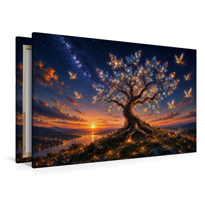 Premium Textil-Leinwand Kristallbaum der Lichtvögel