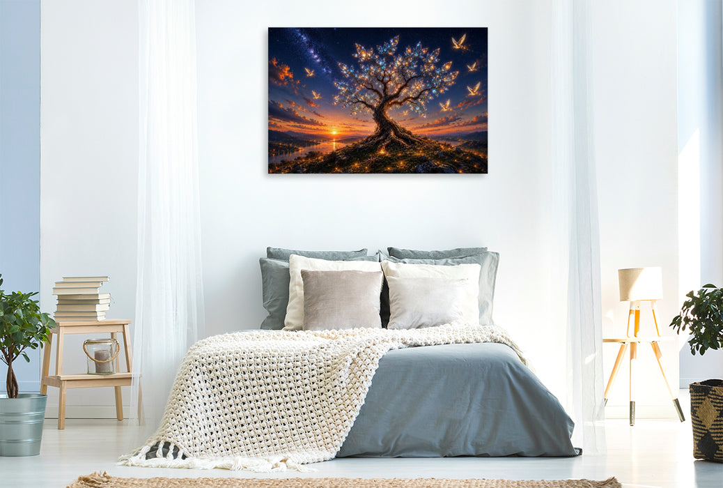 Premium Textil-Leinwand Kristallbaum der Lichtvögel