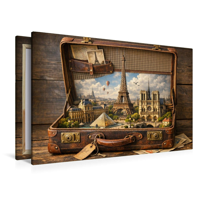 Premium Textil-Leinwand Paris im Koffer