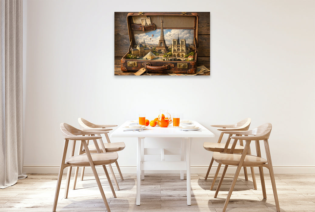 Premium Textil-Leinwand Paris im Koffer