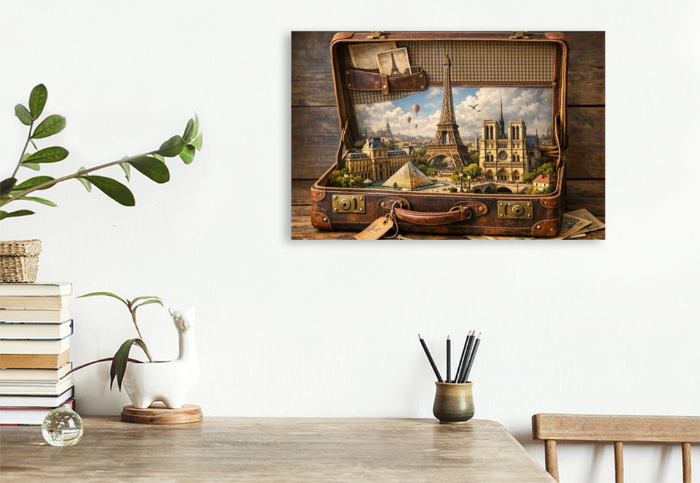 Premium Textil-Leinwand Paris im Koffer