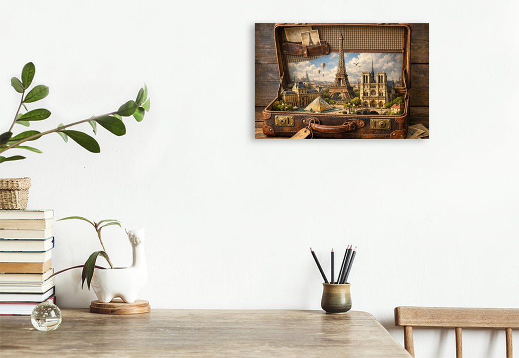 Premium Textil-Leinwand Paris im Koffer