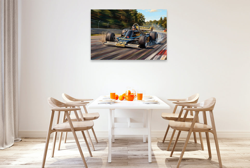 Premium Textil-Leinwand In der Weltmeisterschaft der Formel 1 des Jahres 1976 war Jacky Ickx im Ensign-Ford eher glücklos.