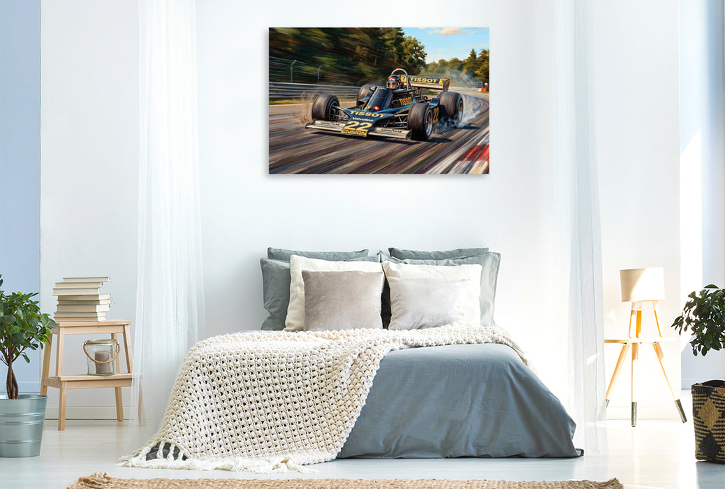 Premium Textil-Leinwand In der Weltmeisterschaft der Formel 1 des Jahres 1976 war Jacky Ickx im Ensign-Ford eher glücklos.