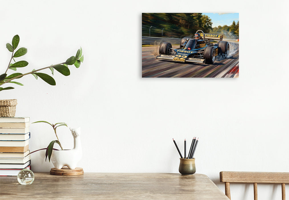 Premium Textil-Leinwand In der Weltmeisterschaft der Formel 1 des Jahres 1976 war Jacky Ickx im Ensign-Ford eher glücklos.