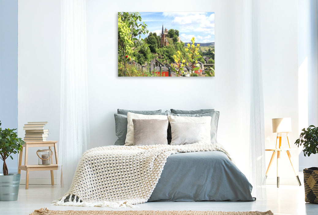 Premium Textil-Leinwand Evangelische Kirche Saarburg am Schlossberg