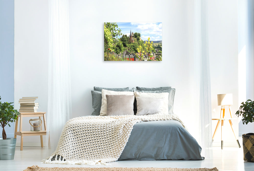Premium Textil-Leinwand Evangelische Kirche Saarburg am Schlossberg