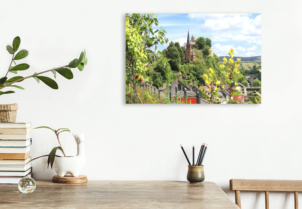 Premium Textil-Leinwand Evangelische Kirche Saarburg am Schlossberg
