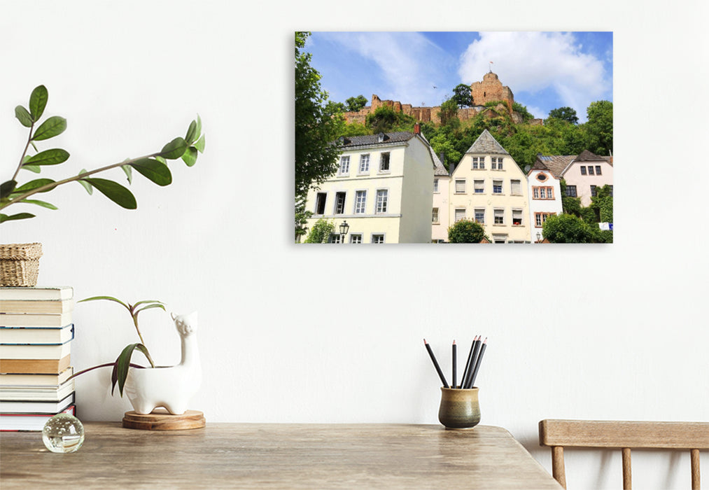 Premium Textil-Leinwand Blick zur Burgruine in Saarburg in Rheinland-Pfalz