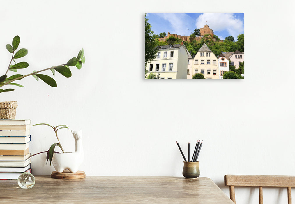 Premium Textil-Leinwand Blick zur Burgruine in Saarburg in Rheinland-Pfalz
