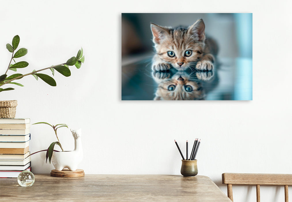 Premium Textil-Leinwand Katzenbaby - Spiegelbild des Glücks