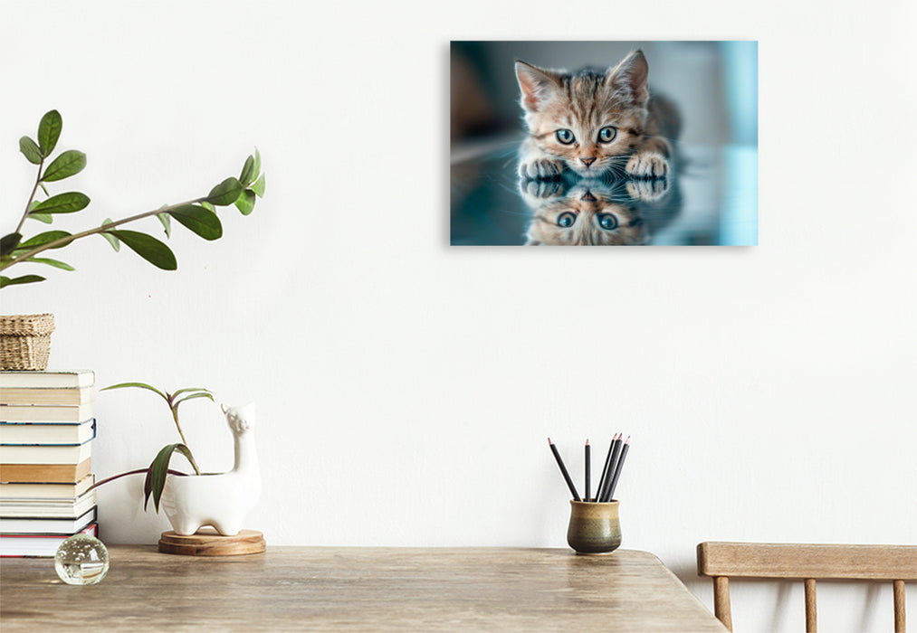 Premium Textil-Leinwand Katzenbaby - Spiegelbild des Glücks