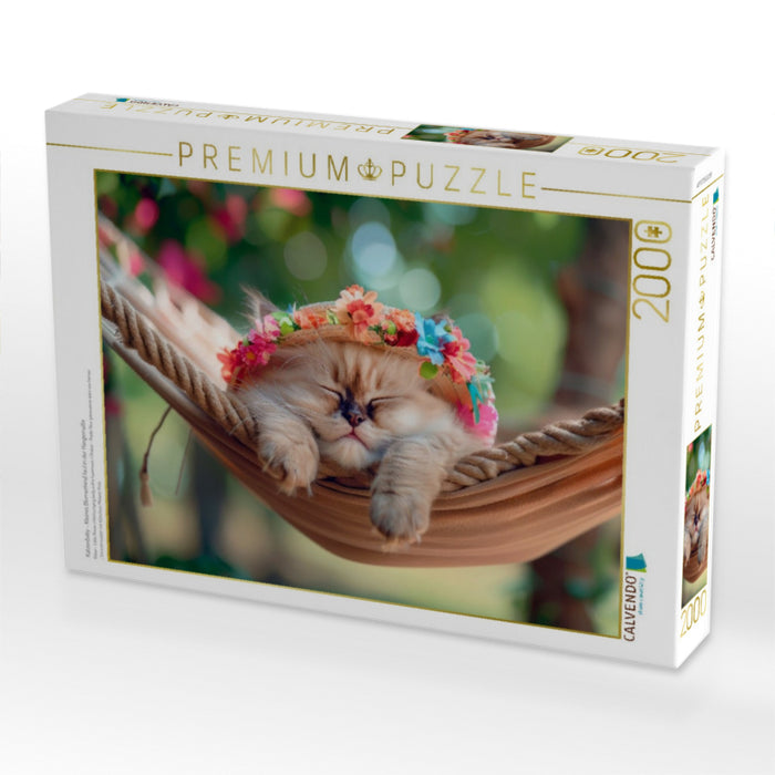 Katzenbaby - Kleines Blumenkind faul in der Hängematte - CALVENDO Foto-Puzzle'