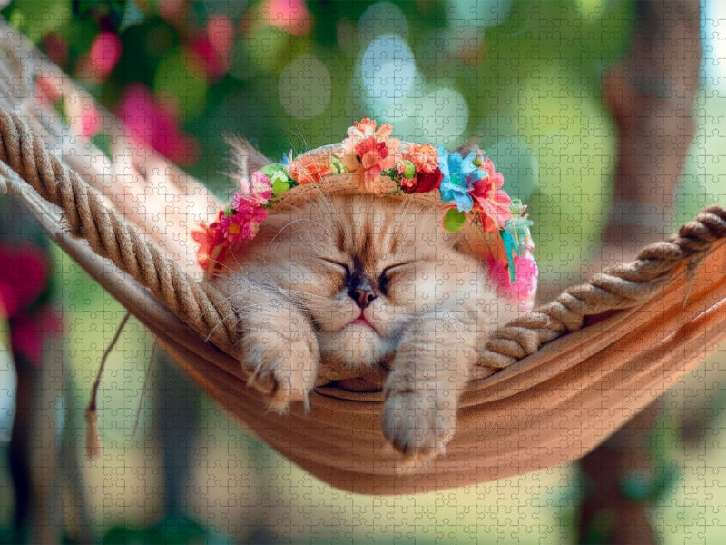 Katzenbaby - Kleines Blumenkind faul in der Hängematte - CALVENDO Foto-Puzzle'