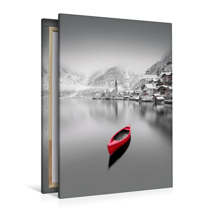 Premium Textil-Leinwand Hallstadt, ein Wintermärchen am See