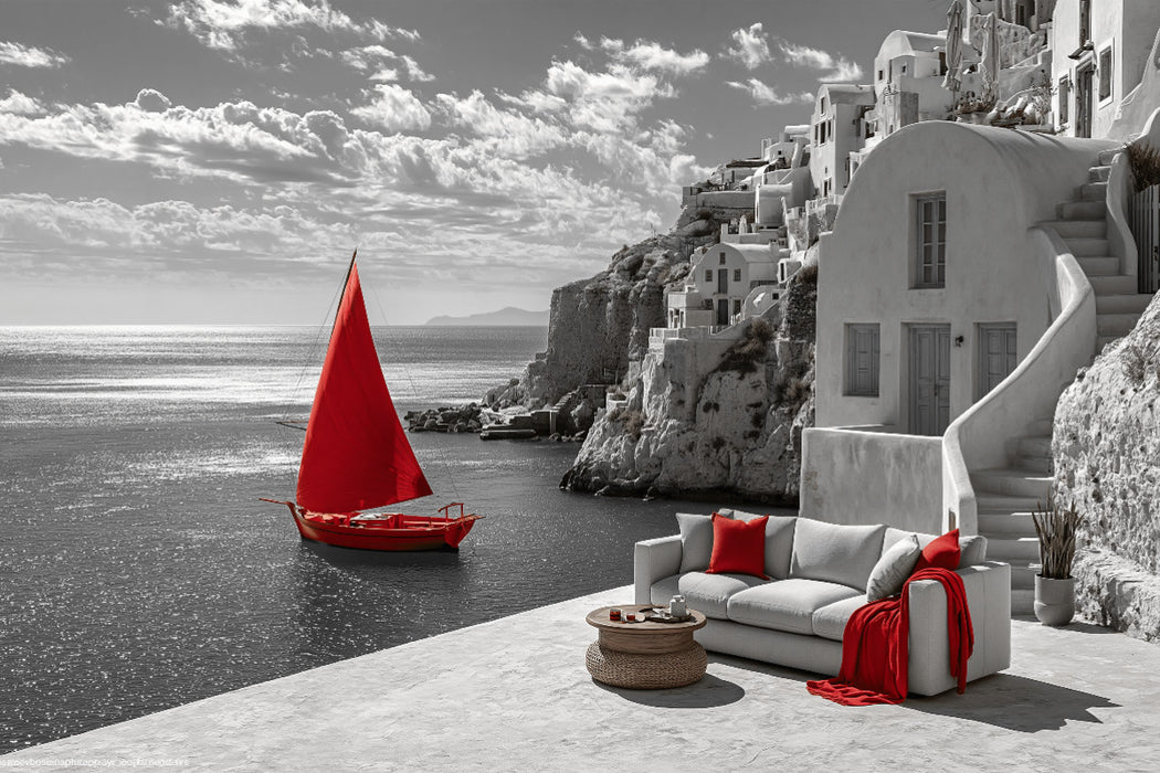 Premium Textil-Leinwand Santorini, Sommer voller Leichtigkeit